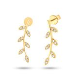 0.19ct 14k Yellow Gold Diamond Leaf Earring